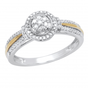 0.25 Carat (ctw) White & Yellow Gold Plated Sterling Silver Round Diamond Ladies Flower Wedding Ring