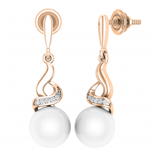 8mm Round Cultured Freshwater Pearl & 0.06CT Round White Diamond Twisted Swirl Screwback Drop Earrings for Women in 10K Rose Gold
