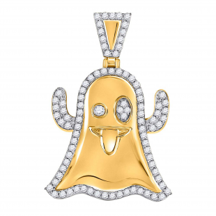 0.96 Carat (ctw) Round Diamond Mens Delicate Snapchat Ghost Charm Pendant 1 CT, 10K Yellow Gold