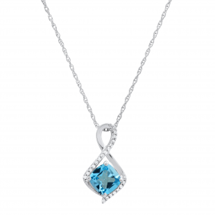 Cushion Blue Topaz & Round White Sapphire Infinity Pendant with Silver Chain, 925 Sterling Silver