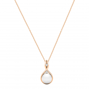 Round 8mm Cultured Freshwater Pearl & White Diamond Accent Charm Eternal Twist Pendant with 18 inch Gold Chain for Women in 10K Rose Gold