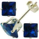 Sterling Silver 4mm Dark Navy Blue CZ Square Earrings