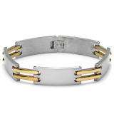 Stainless Steel Link Two Tone Polished and Satin Mens Bracelet 8 inch 13 mm