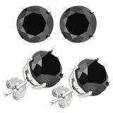 4.08 Carat (ctw) 14K White Gold Round Cut Black Diamond Ladies Stud Earrings 4 CT