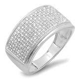 0.33 Carat (ctw) Sterling Silver Round Cut Diamond Men's Flashy Hip Hop Pinky Ring 1/3 CT