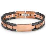 Stainless Steel Ceramic Two Tone Rose Gold & Black Rhodium Plated Magnetic Therapy Bio Healing Mens Bracelet (8 Inch Length x 0.50 Inch Width)
