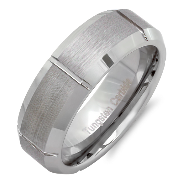 Tungsten Carbide Men's Ring Wedding Band 7MM Beveled Edges
